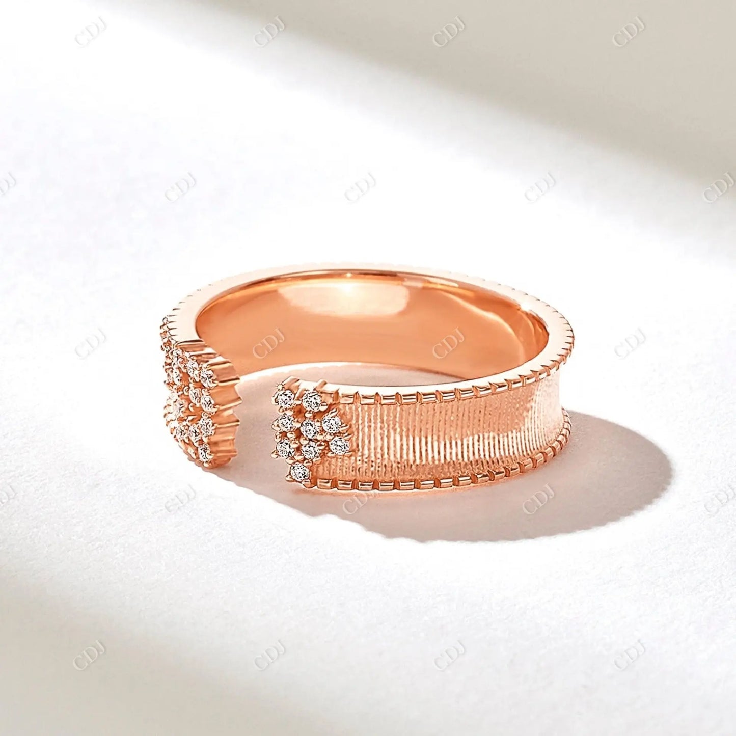 0.24CTW Round Lab Grown Diamond Textured Adjustable Wedding Band customdiamjewel 10KT Rose Gold VVS-EF