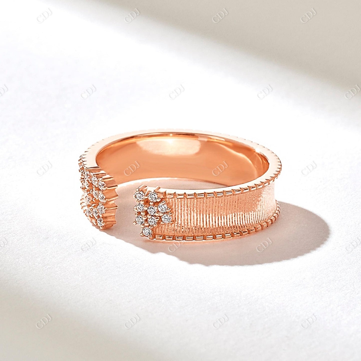0.24CTW Pave Diamond Cuff Textured Wedding Ring customdiamjewel 10KT Rose Gold VVS-EF