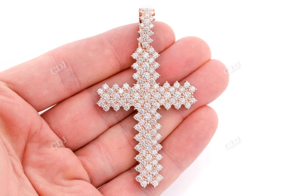10.00CTW Extra Large Five Row Jagged Cross Pendant customdiamjewel