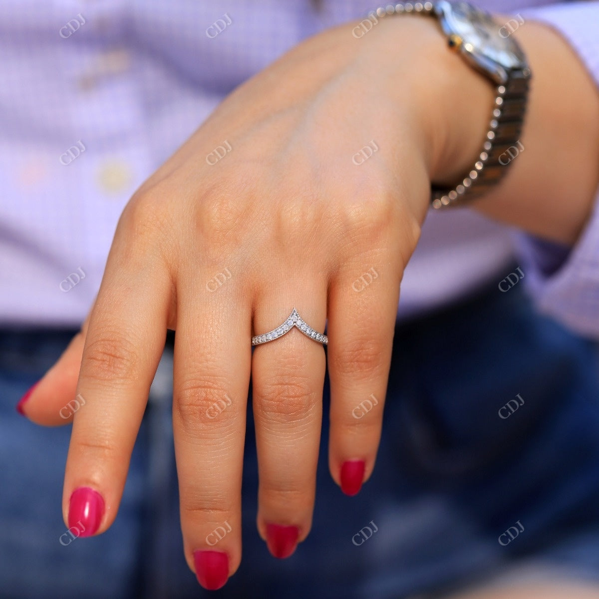 0.30CTW V Shaped Lab Grown Diamond Wedding Band customdiamjewel