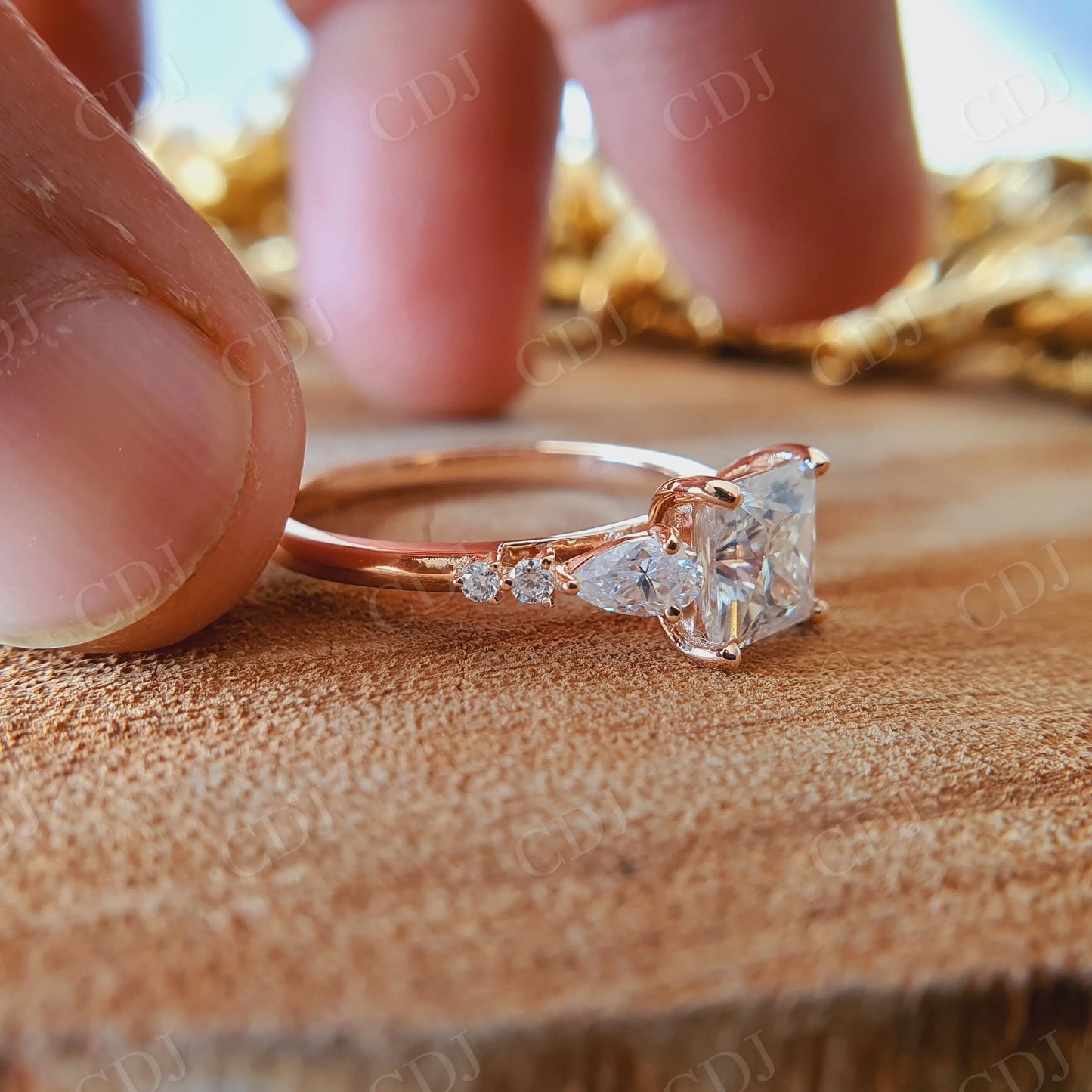 1.45CT Princess Cut Unique Moissanite Engagement Ring Set customdiamjewel