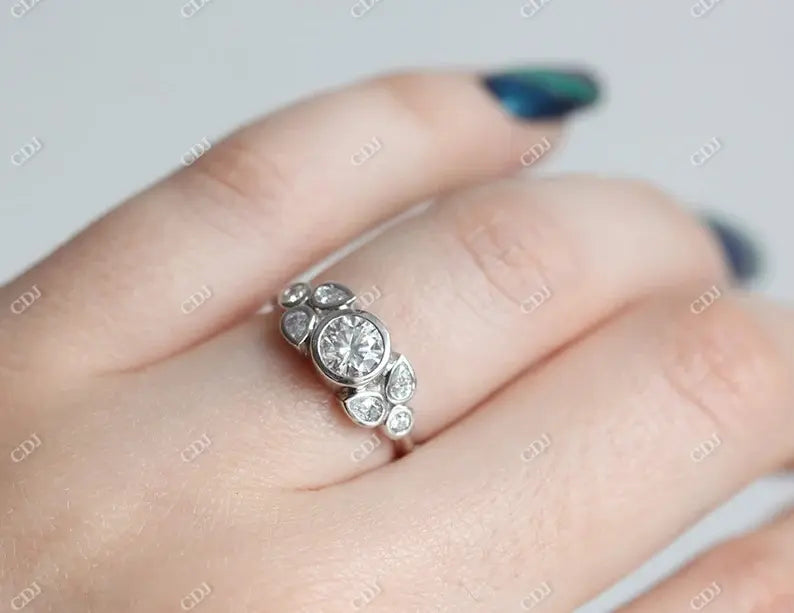 0.66CTW Round And Pear Cut Moissanite Engagement Ring customdiamjewel