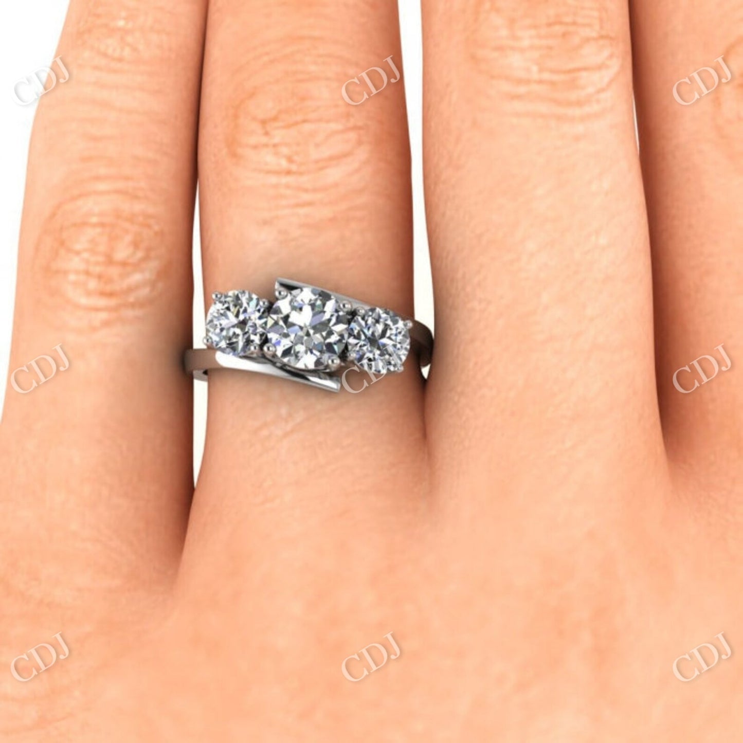 White Gold Offset 3 Stone Moissanite Twisted Band Ring customdiamjewel