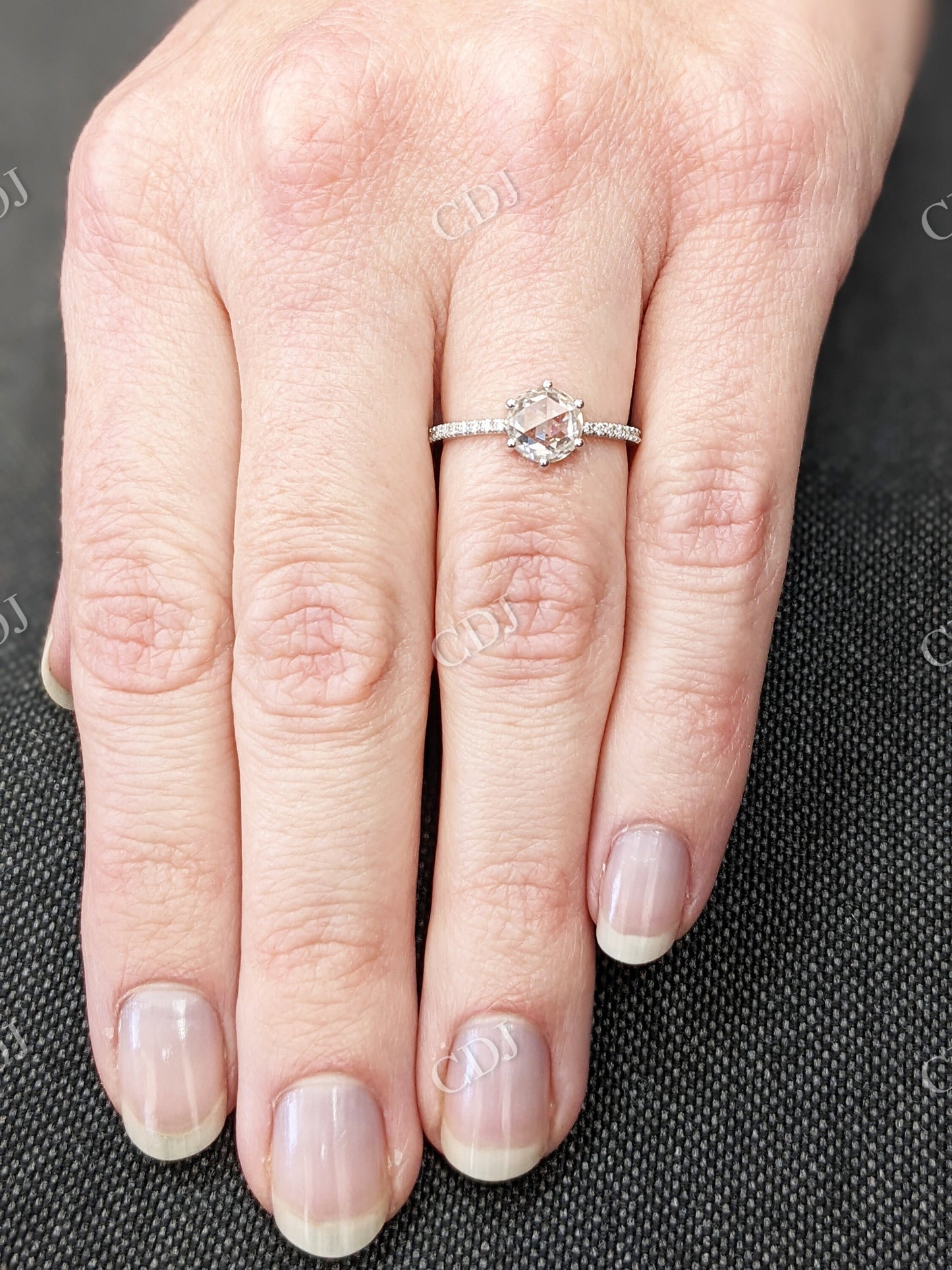 Unique Rose Cut Colorless Moissanite Engagement Ring customdiamjewel