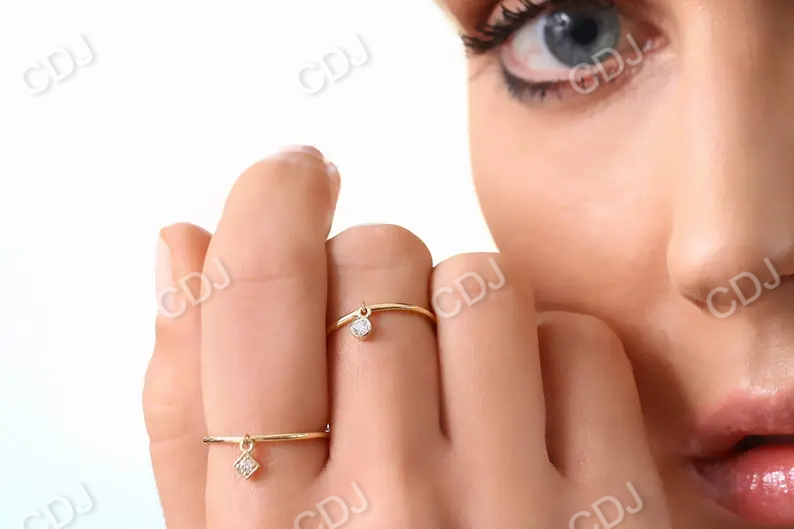 14k Gold Thin Round White Diamond Dangling Charm Wedding Ring customdiamjewel