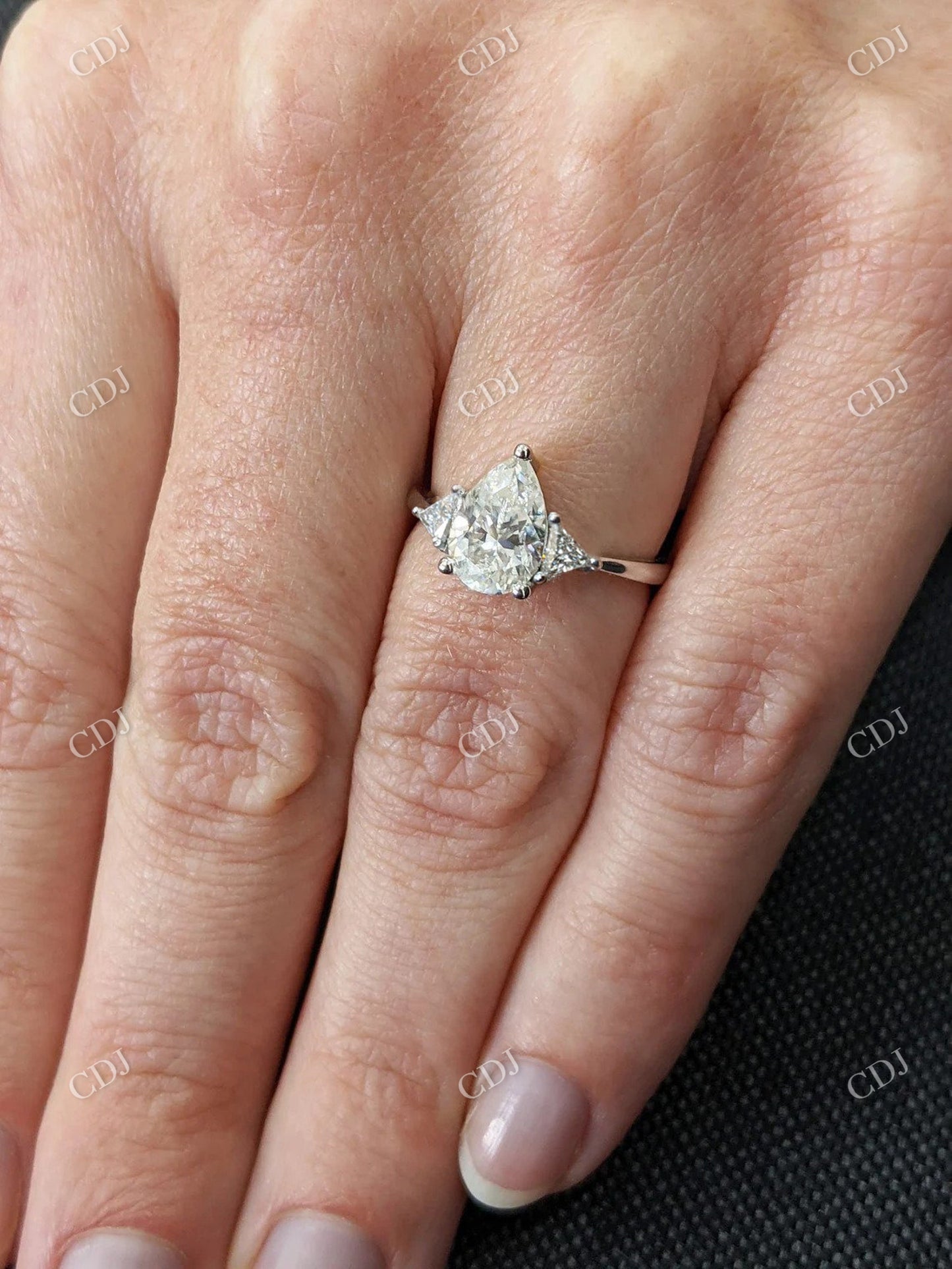 Pear Shape Moissanite Three Stone Vintage Engagement Ring customdiamjewel