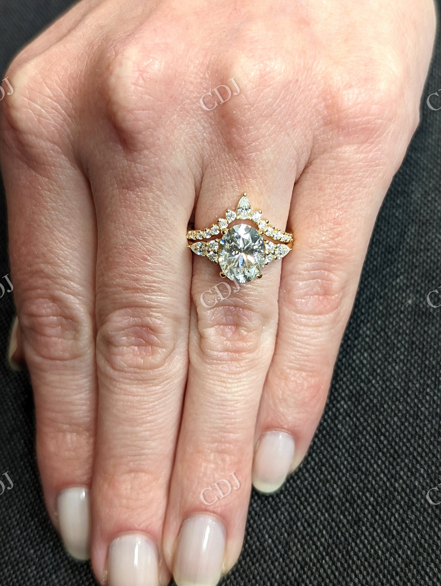 Yellow Gold Oval Cut Moissanite Bridal Ring Set customdiamjewel