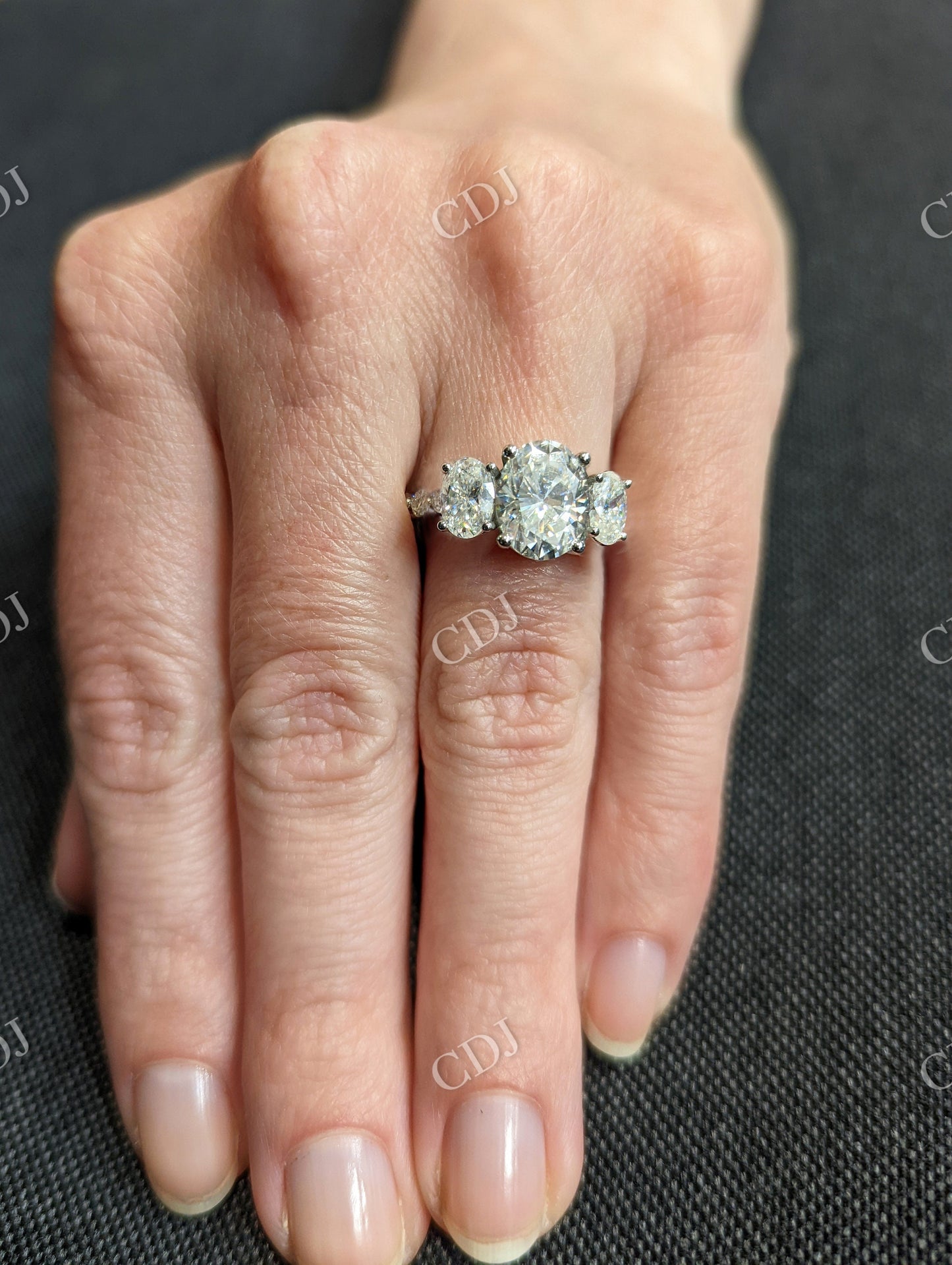 Three Stone Oval Cluster Moissanite Ring for Women customdiamjewel