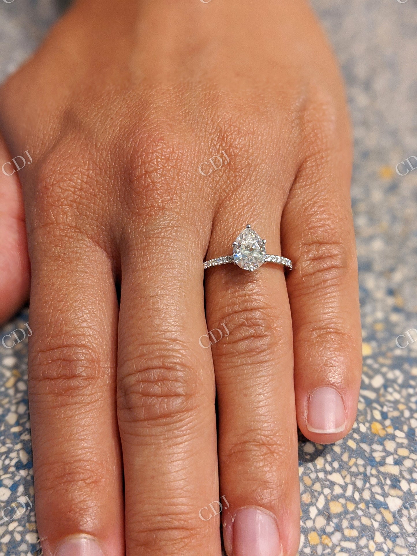 Pear Shape Moissanite 14K White Gold Half Eternity Engagement Ring customdiamjewel