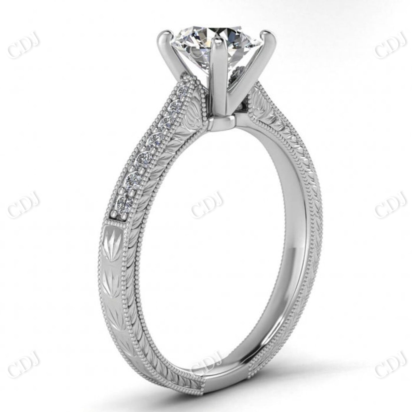 Unique White Gold Hand Engraved Moissanite Ring customdiamjewel