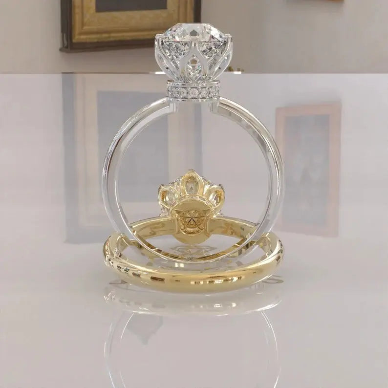 Solitaire Portuguese Cut Moissanite Engagement Ring customdiamjewel