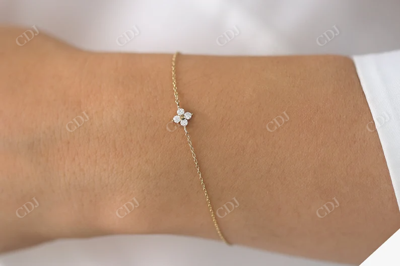 14K Gold Floral Natural Diamond Simple Bracelet For Women customdiamjewel