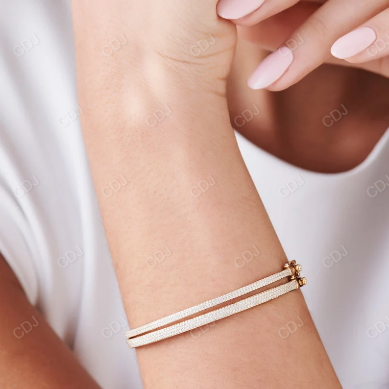 14k Gold Three Row Micro Pave Diamond Bangle Bracelet customdiamjewel