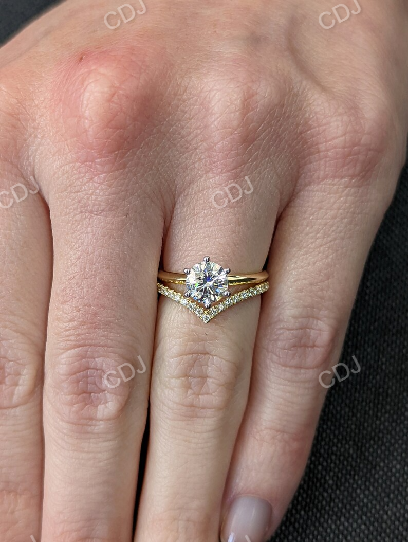 Two Tone Classic Moissanite Wedding Bridal Set Delicate Band customdiamjewel