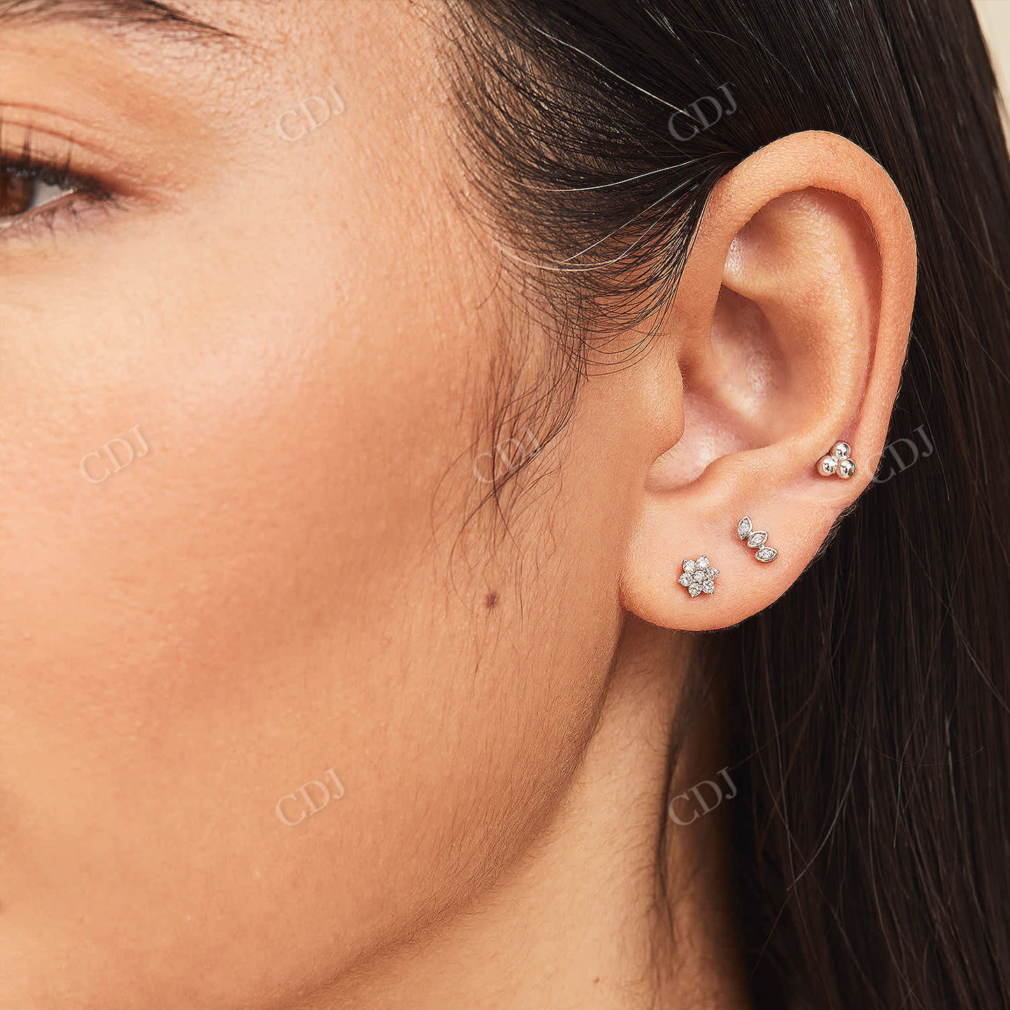 Natural Diamond Flower Shape 14K White Gold Stud Earring customdiamjewel