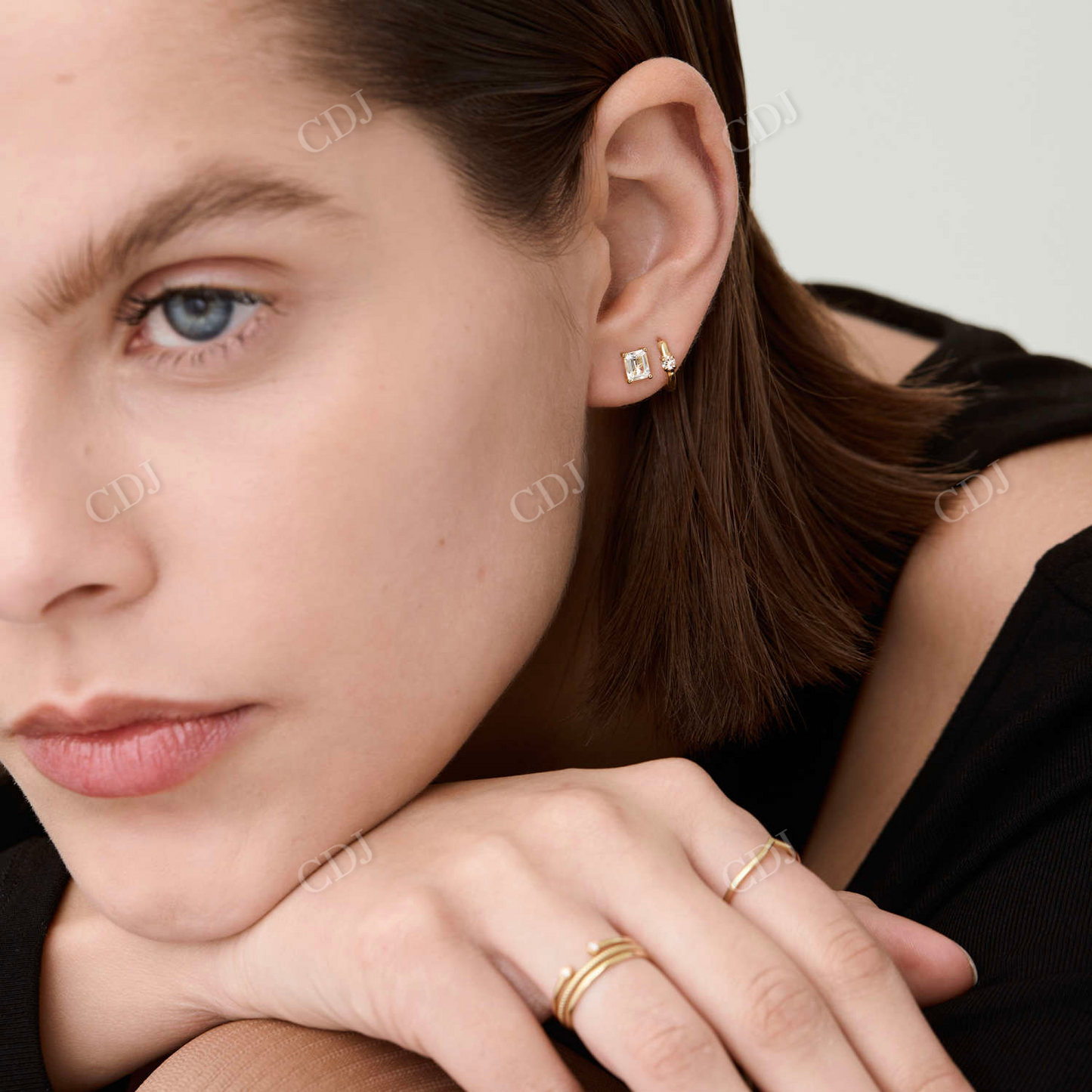 Emerald Cut Natural Diamond 14K Gold Topaz Stud Earring customdiamjewel