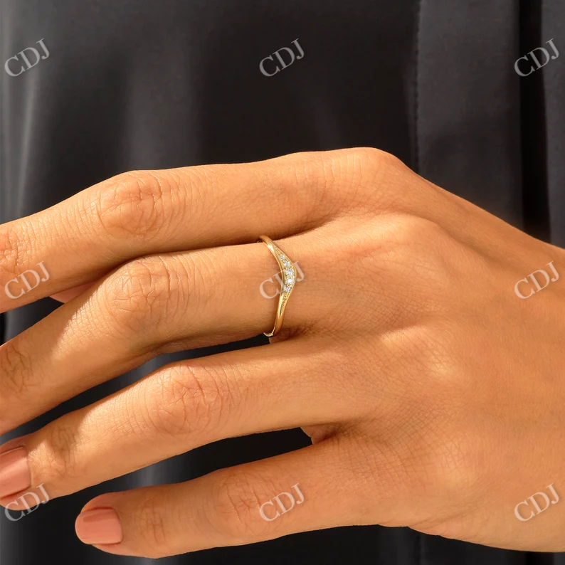 0.07CTW Solid Gold Round Lab Grown Curved Wedding Band customdiamjewel