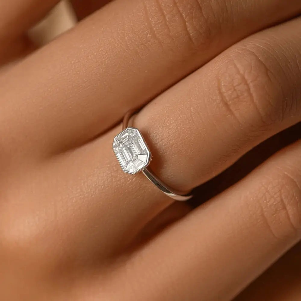 0.55CTW Emerald Cut Illusion Setting Engagement Ring customdiamjewel