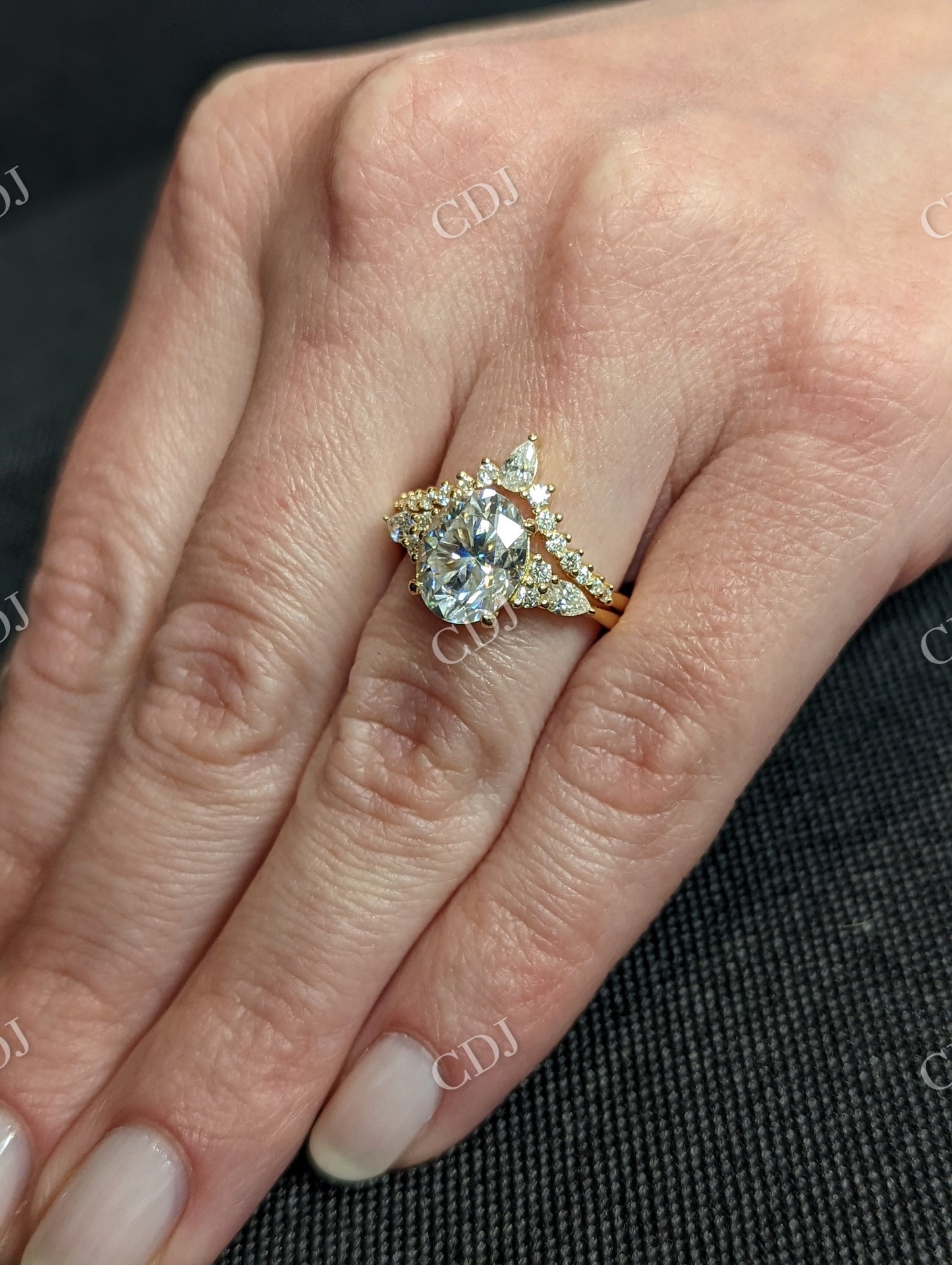 Unique Oval Cut Cluster Moissanite Wedding Anniversary Ring Set customdiamjewel