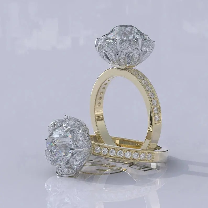 Antique Halo Portuguese Cut Moissanite Ring customdiamjewel