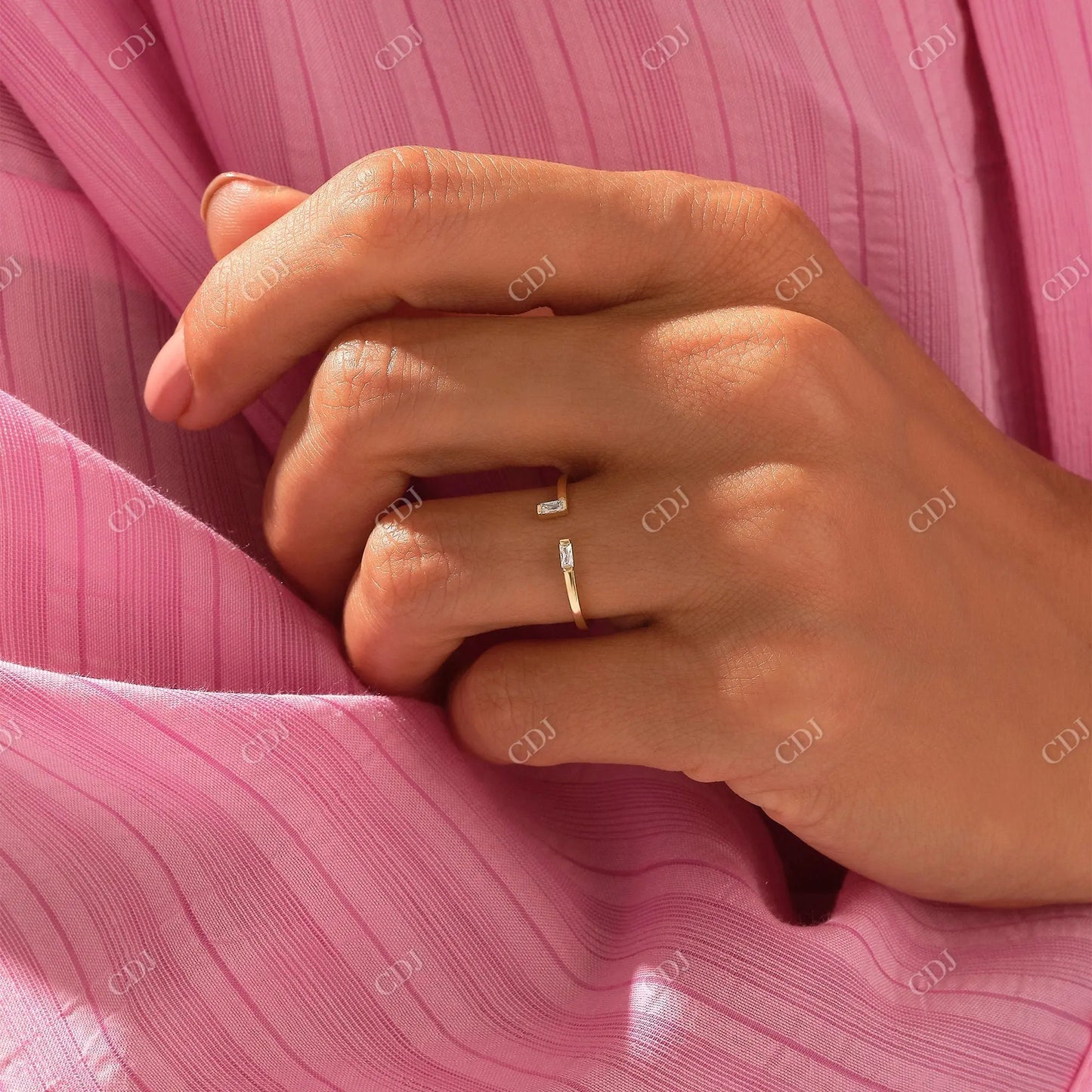 0.10CTW Baguette Lab Grown Diamond Open Cuff Wedding Band customdiamjewel