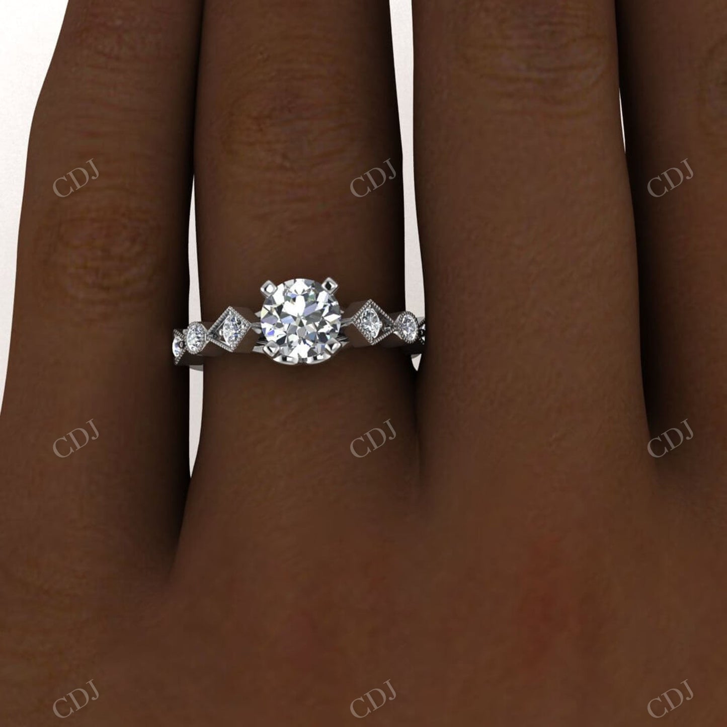 Round Cut Moissanite Antique Shape Micro Pave Eternity Ring customdiamjewel