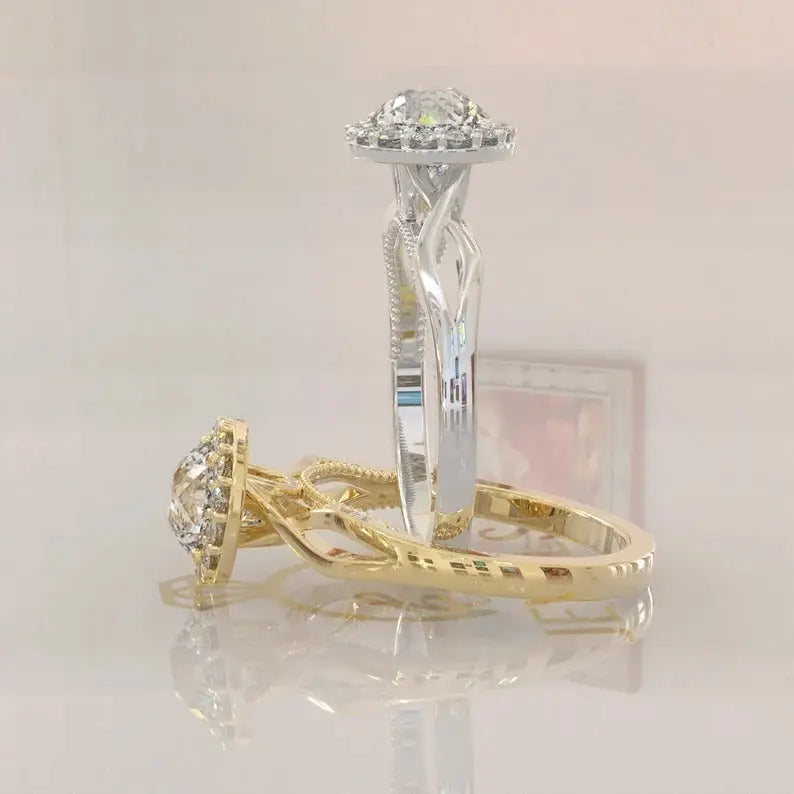 Halo Portuguese Cut Colorless Moissanite Ring customdiamjewel