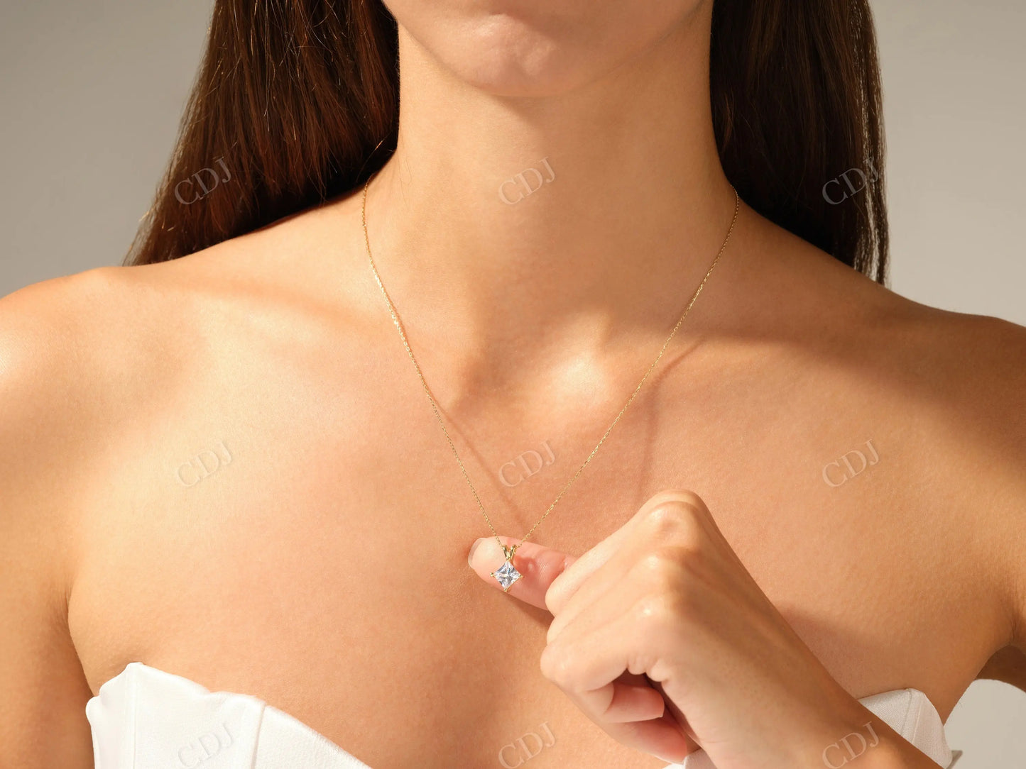 14K Solid Gold Princess Cut Moissanite Solitaire Necklace customdiamjewel