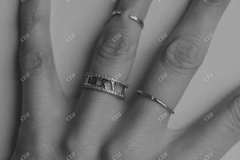 0.50CTW Full Eternity Diamond Roman Numerals Double Band Ring customdiamjewel