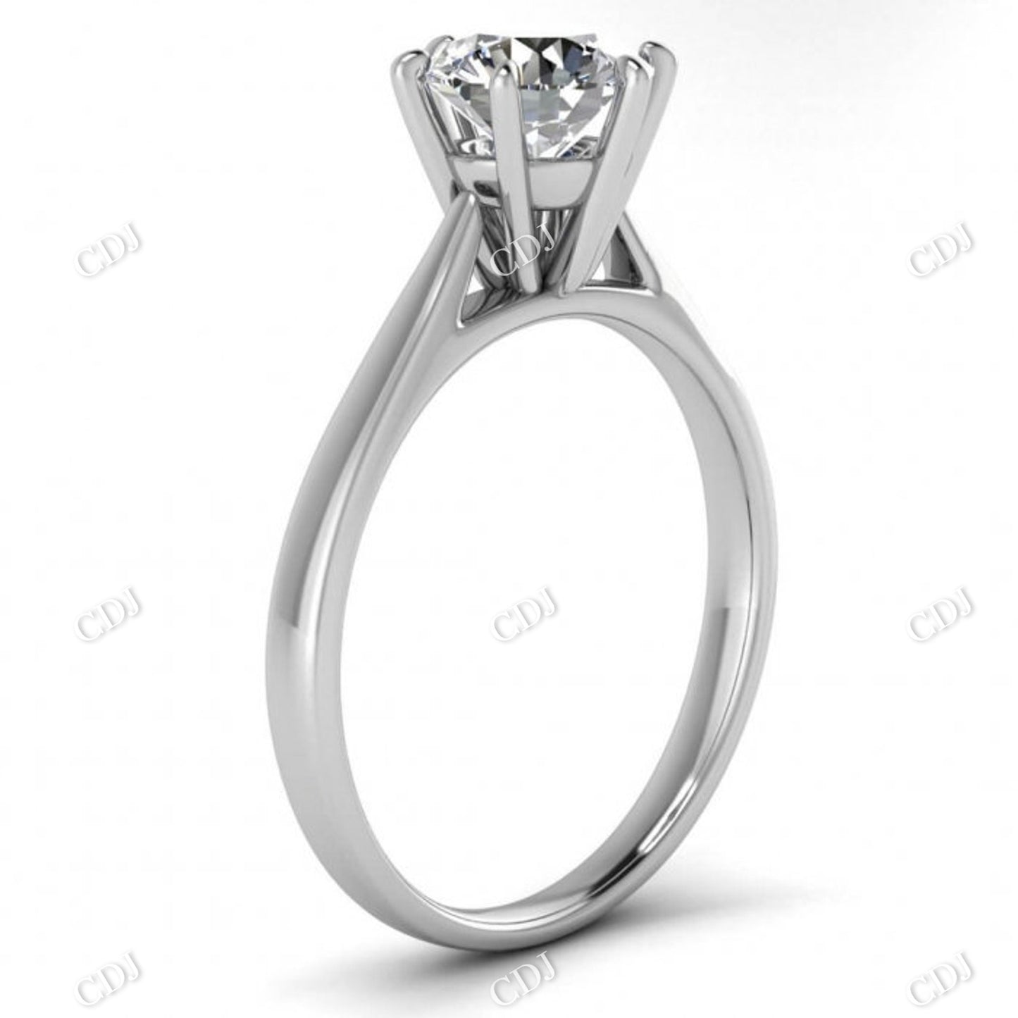 Round Cut Moissanite 14K White Gold 6 Prong Solitaire Ring customdiamjewel