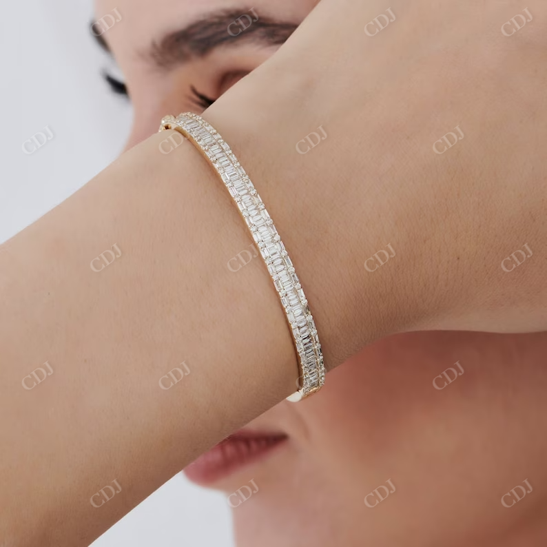 14k Baguette and Round Brilliant Micro Pave Statement Bangle Bracelet customdiamjewel