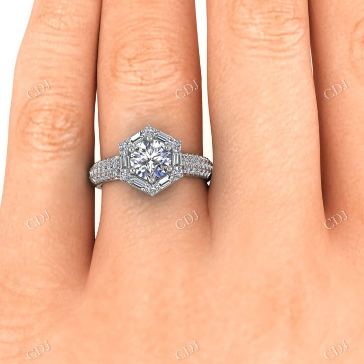 Antique Diamond Baguette And Round Cut Halo Eternity Ring customdiamjewel