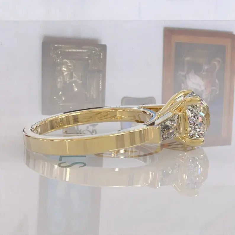 Portuguese Cut Moissanite Engagement Ring customdiamjewel