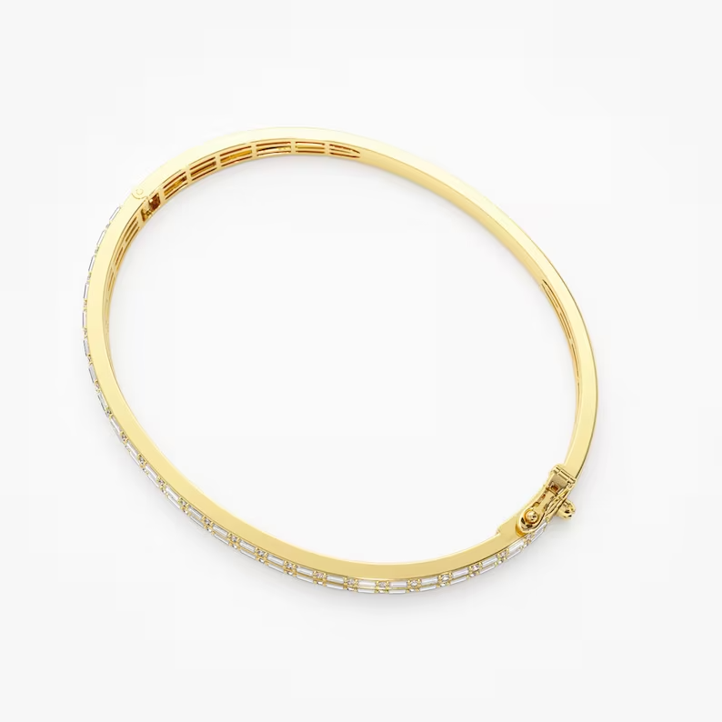 2.60ctw Baguette and Round Lab Grown Diamond Statement Bangle Bracelet customdiamjewel
