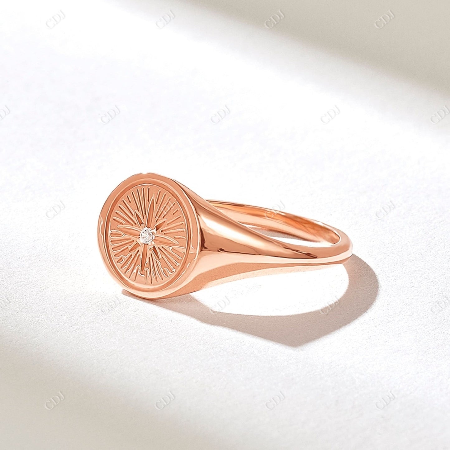 14k Solid Gold 0.01CT Diamond Compass Signet Ring customdiamjewel 10KT Rose Gold VVS-EF