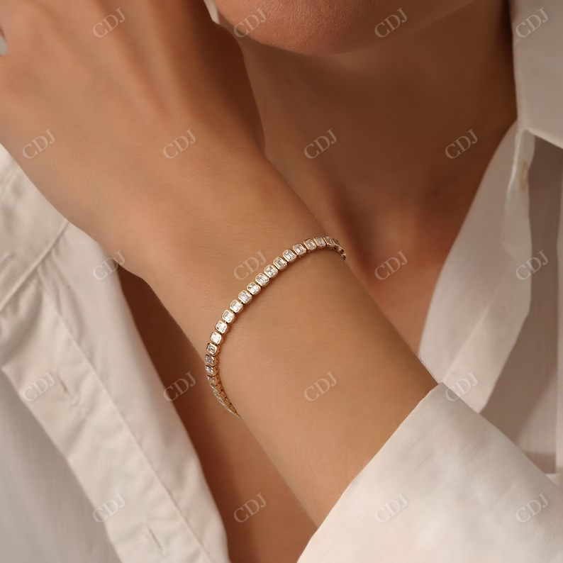 14k Gold Bezel Setting Emerald Cut Natural Diamond Tennis Bracelet customdiamjewel