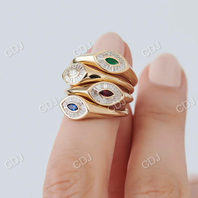 0.35CTW Marquise Shape Baguette Lab Grown Diamond Ring customdiamjewel