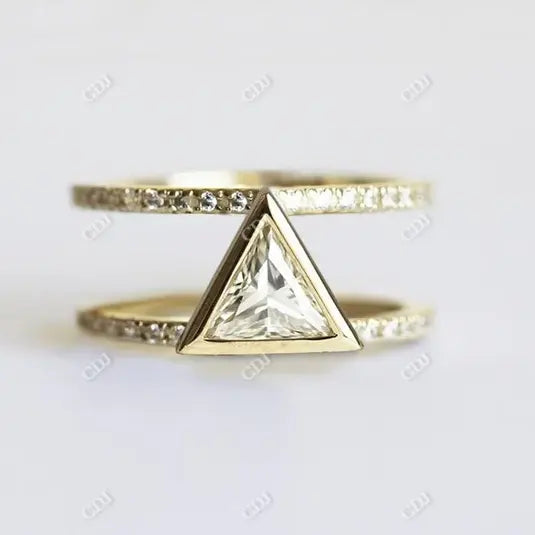 0.50CT Triangle Cut Moissanite Double Band Half Eternity Engagement Ring customdiamjewel 10KT Yellow Gold VVS-EF