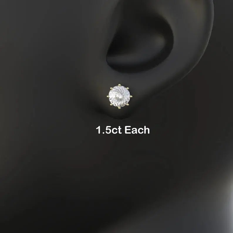 Portuguese Cut Moissanite 10K Gold Stud Earrings customdiamjewel