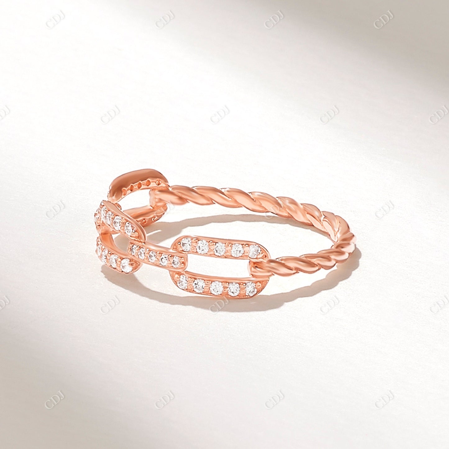 0.23CTW Round Real Diamond Open Link Chain Ring customdiamjewel 10KT Rose Gold VVS-EF