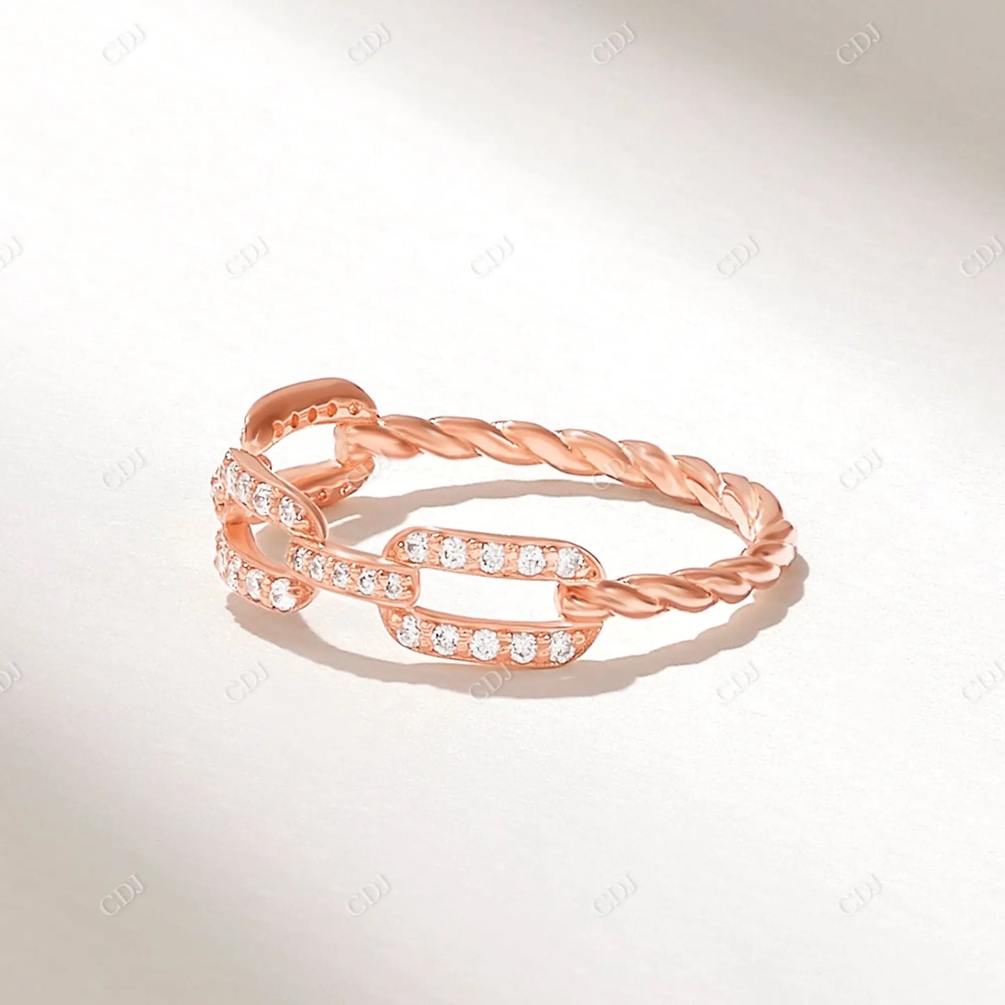 Open Link Chain 0.23CTW Round Cut Lab Grown Diamond Ring customdiamjewel 10KT Rose Gold VVS-EF