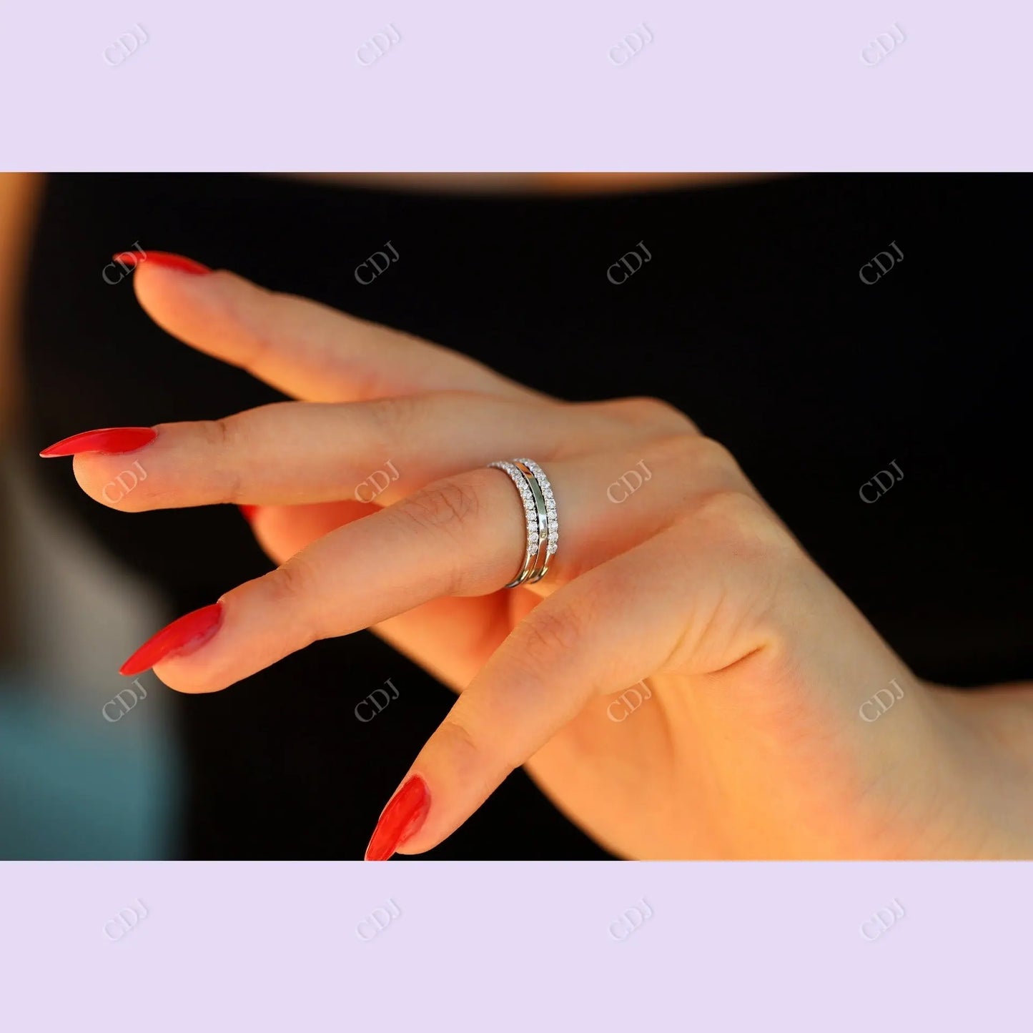 White Gold Half Eternity Moissanite Stacked Wedding Bands customdiamjewel