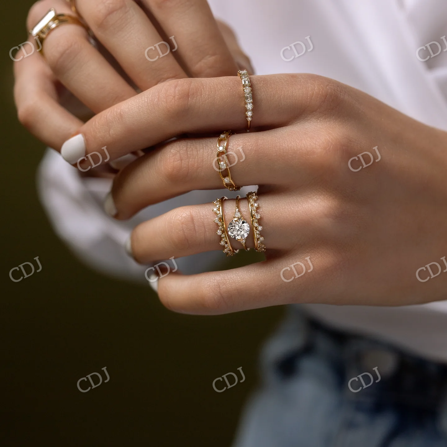 Three Stone Round Moissanite Lady's Slipper Ring customdiamjewel