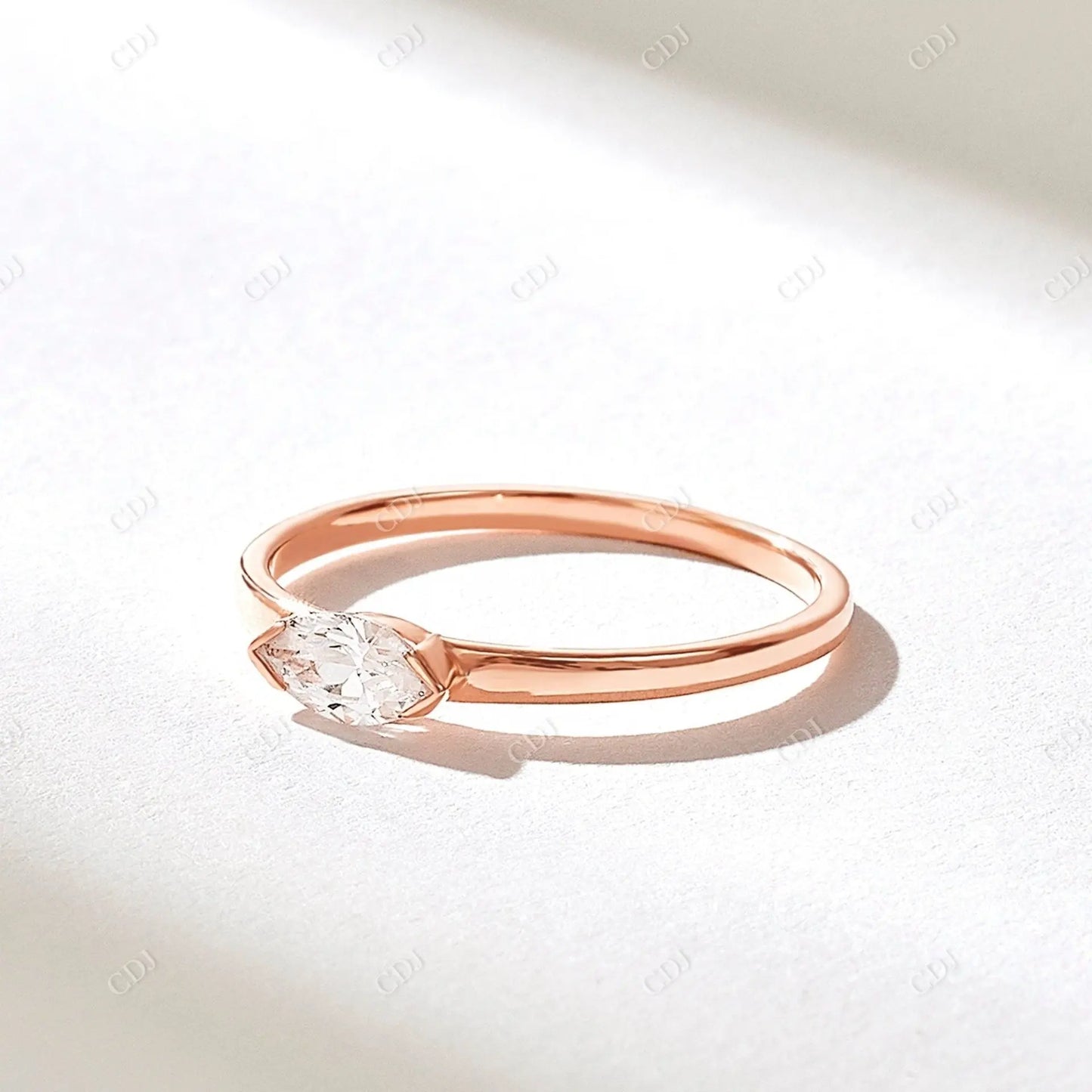 0.40CT East West Marquise Lab Grown Diamond Half Bezel Wedding Ring customdiamjewel 10KT Rose Gold VVS-EF