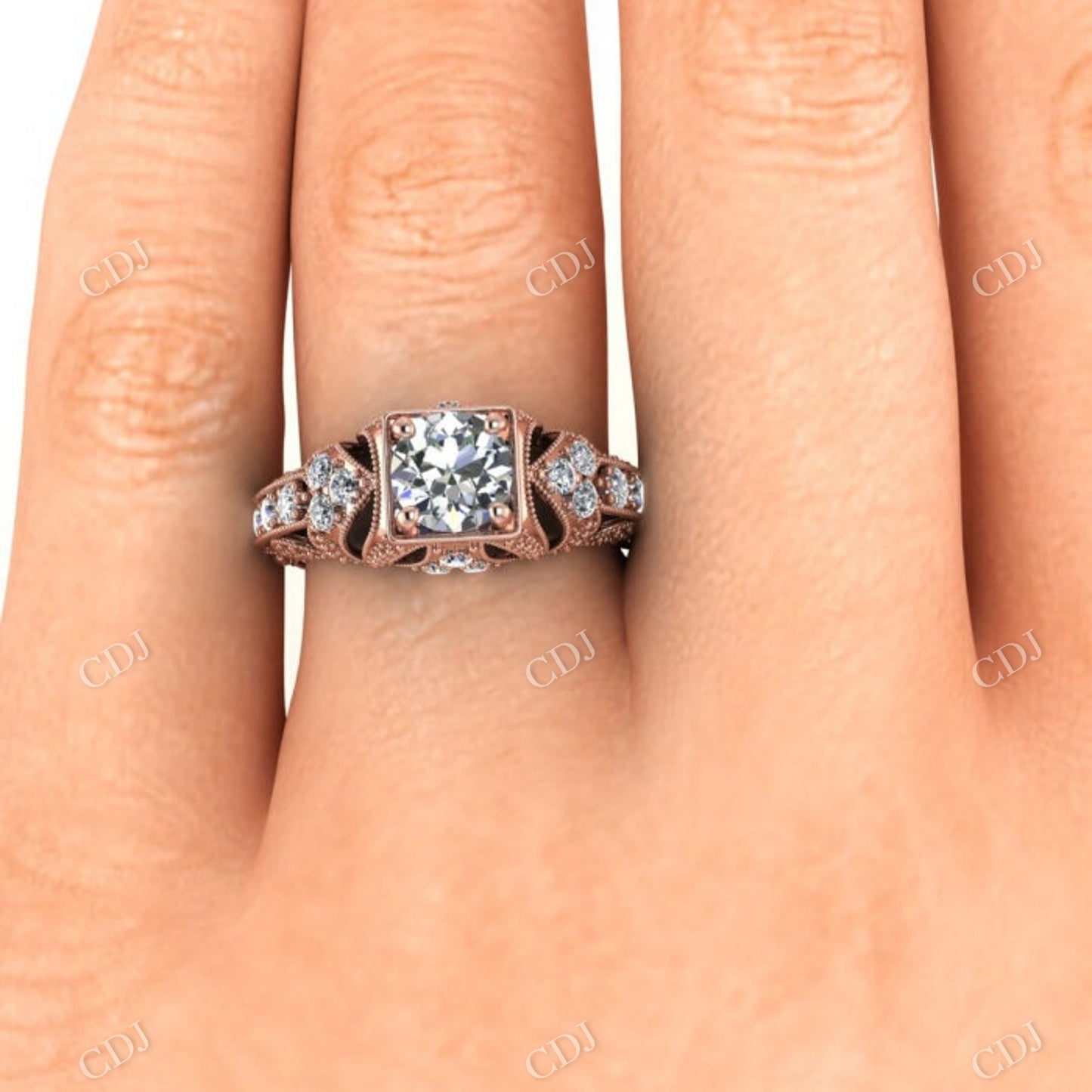 Princess Cut Moissanite 14K Rose Gold Micro Pave Engagement Ring customdiamjewel