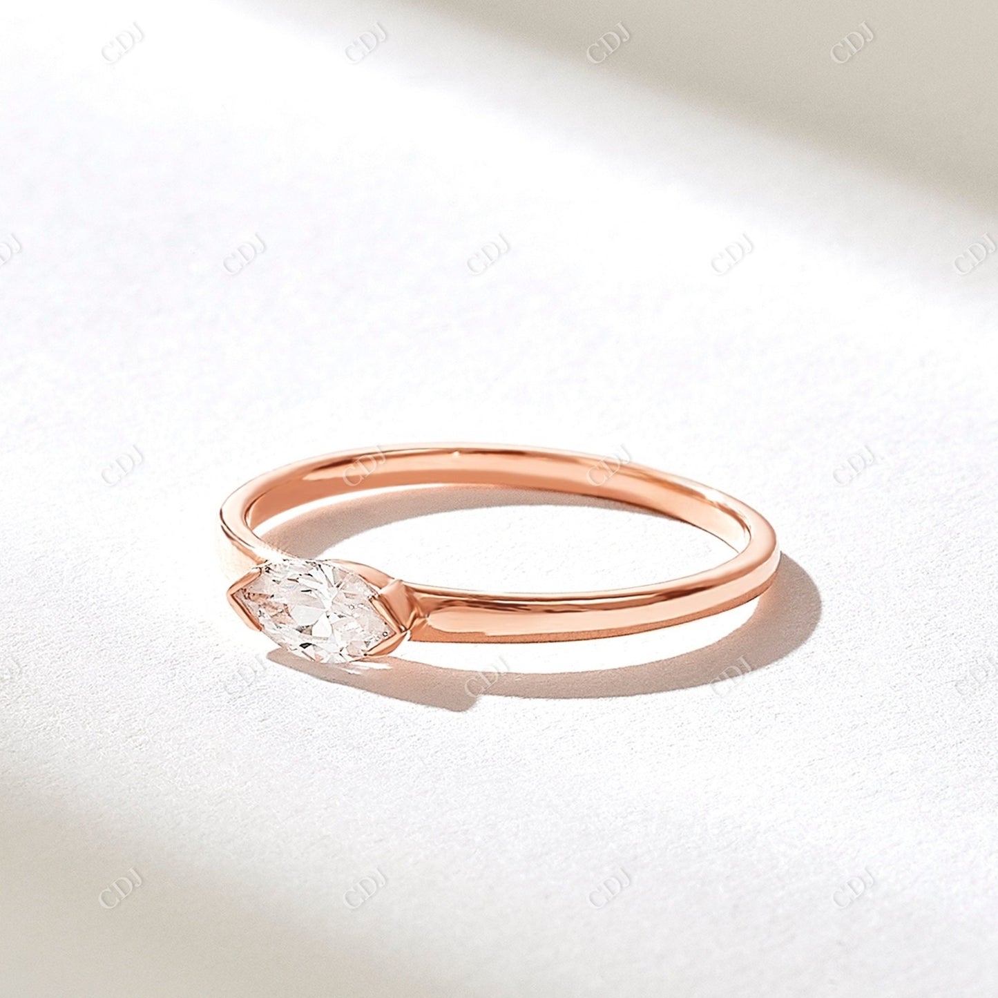 0.40CT East West Marquise Real Diamond Half Bezel Solitaire Ring customdiamjewel 10KT Rose Gold VVS-EF