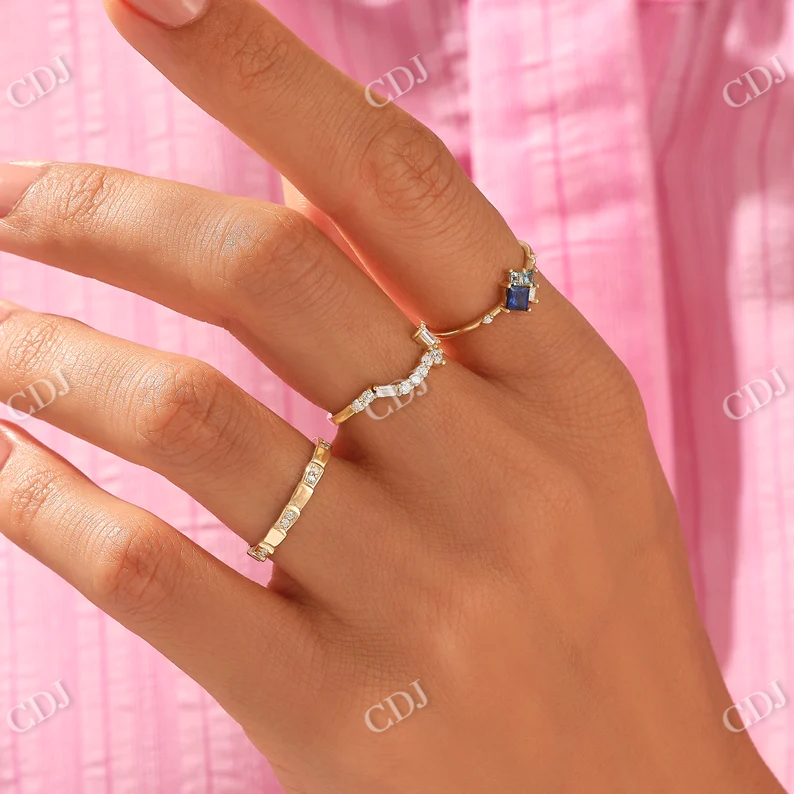 0.22CTW Baguette And Round Cut Lab Grown Curved Wedding Band customdiamjewel