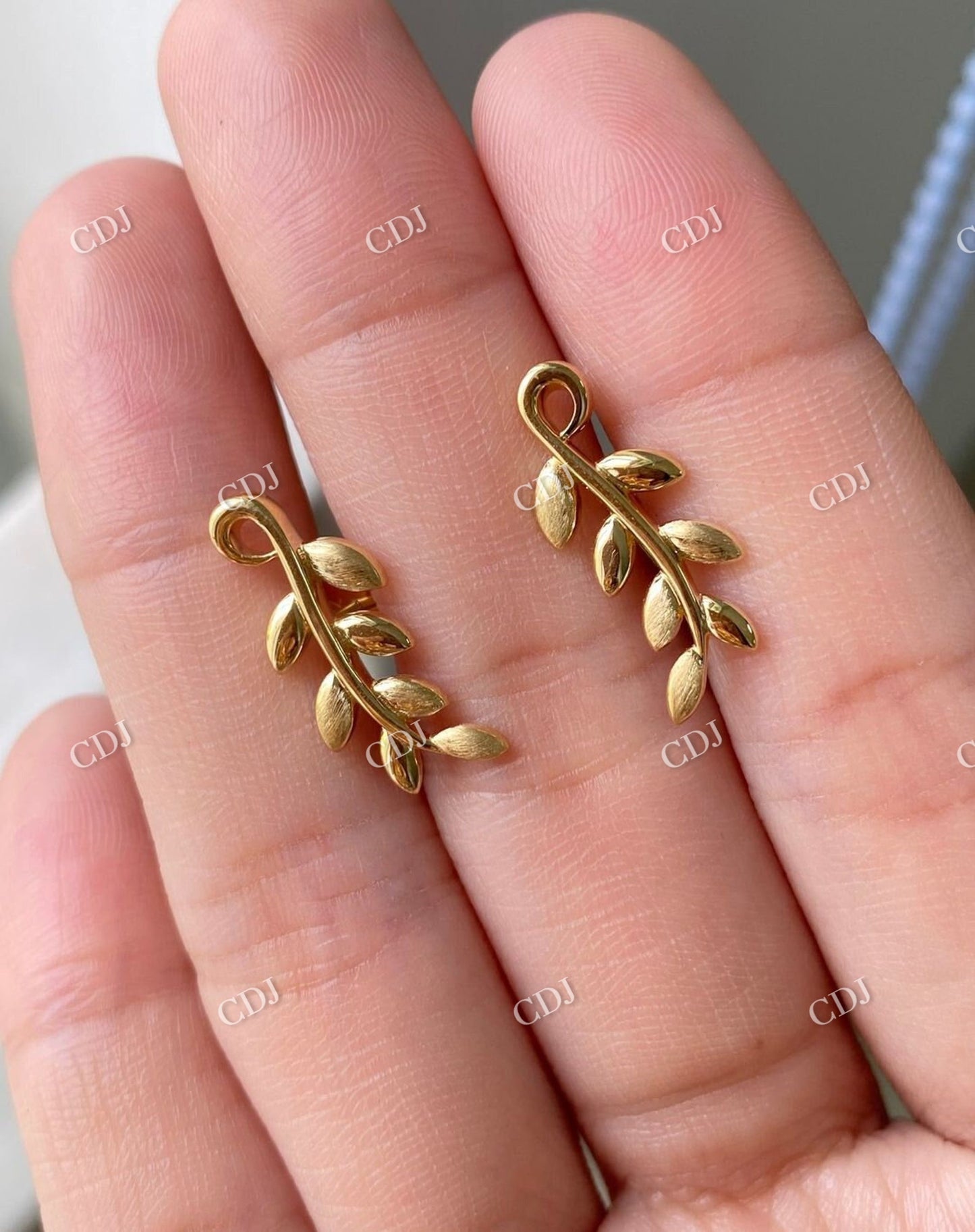 Leaf Branch Stud Earrings 14K Gold Minimalist Unique Earrings customdiamjewel