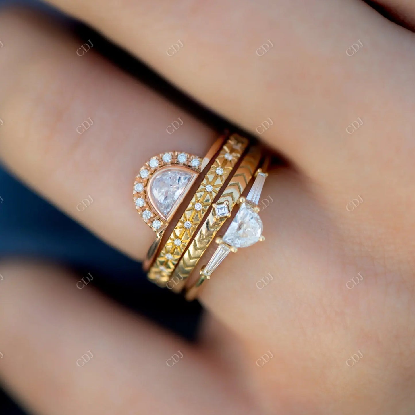 Asscher Cut Lab Grown Diamond Engraved Wedding Band customdiamjewel