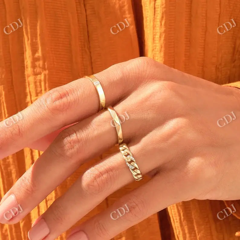 0.08CTW Cubin Link Chain Set Lab Grown Diamond Wedding Band customdiamjewel